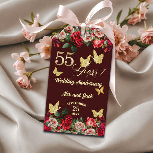 Etiqueta Para Presente Elegante Floral Ouro 55º Aniversário de Casamento 