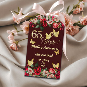 Etiqueta Para Presente Elegante Floral Ouro Aniversário de 65 Anos de Cas