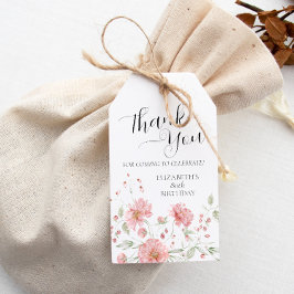 Etiqueta Para Presente Elegante Floral Rosa Oitenta 80º Aniversário Obrig