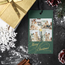 Elegante Foto de Natal Verde e Dourado - 