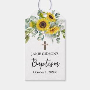 Etiqueta Para Presente Elegante Girassol & Eucalipto Boho Cruz Batismo