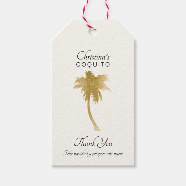Etiqueta Para Presente Elegante Goldtone Palm Tree Coquito Obrigado (Frente)