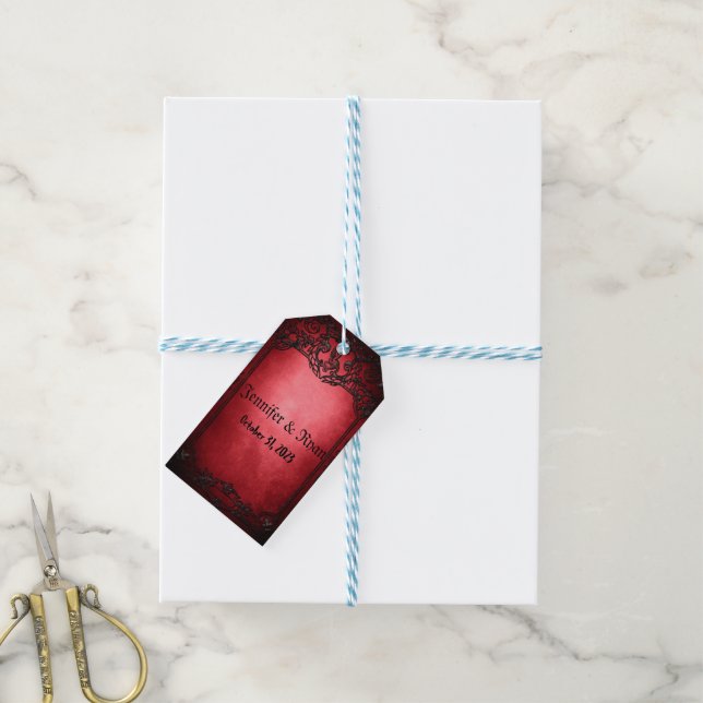 Etiqueta Para Presente Elegante Gótico Rústico Vermelho (Com cordão)