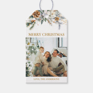 Etiqueta Para Presente Elegante Greenery e Foto Natal Dourado da mostar