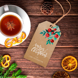 Etiqueta Para Presente Elegante Kraft Feliz Natal Berries