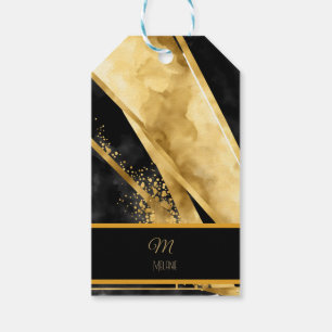 Etiqueta Para Presente Elegante Luxuoso Monograma Preto Dourado Glamour M