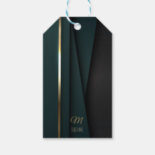 Etiqueta Para Presente Elegante Luxuoso Verde Escuro Dourado Monograma No