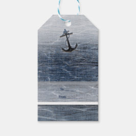 Etiqueta Para Presente Elegante Madeira Azul Noivado Praia Mar Náutico