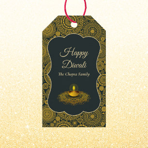 Etiqueta Para Presente Elegante mandala diyas hindu custom gold diwali
