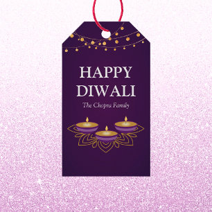 Etiqueta Para Presente Elegante mandala diyas hindu e púrpura diwali