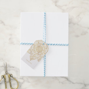 Etiqueta Para Presente Elegante Mandala Floral em Ouro Branco