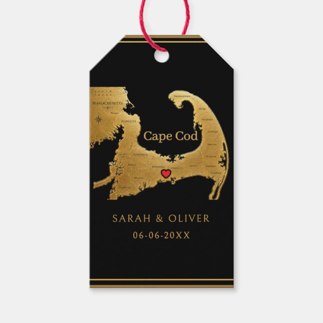 Etiqueta Para Presente Elegante Mapa de Cape Cod Casamento  (Frente)