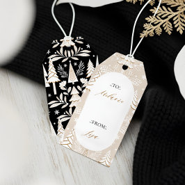 Etiqueta Para Presente Elegante Moderno Natal Evergreen Trees & Floral