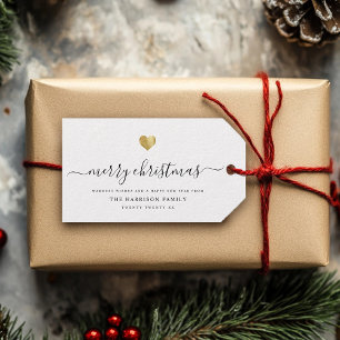 Etiqueta Para Presente Elegante Moderno Script Dourado Cardíaco Feliz Na