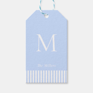 Etiqueta Para Presente Elegante Monograma Azul e Branco 