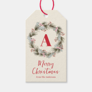 Etiqueta Para Presente Elegante Monograma de Natal em Aquarela