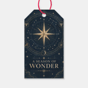 Etiqueta Para Presente Elegante Natal Celestial, Vintage Oito Pontas