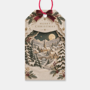 Etiqueta Para Presente Elegante Natal de Recorte de Papel, Festa de Inver
