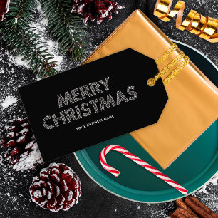 Etiqueta Para Presente Elegante Natal Feliz Empresarial Preto e Branco