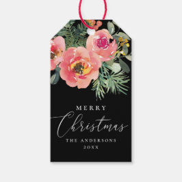 Etiqueta Para Presente Elegante Natal Negro | Feriado Floral Moody