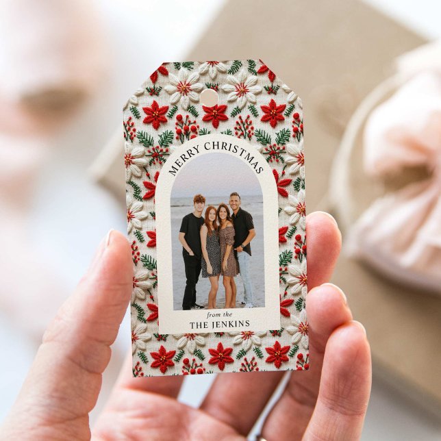 Etiqueta Para Presente Elegante Natal Personalizado Foto (Merry Christmas Personalized Photo Gift Tag)