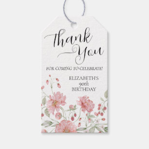 Etiqueta Para Presente Elegante Ninety Floral 90 Birthday, cor-de-rosa, o