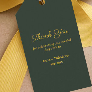 Etiqueta Para Presente Elegante Obrigado em Dourado e Verde Floresta