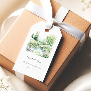 Etiqueta Para Presente Elegante Paisagem de Jardim de Verão em Aquarela
