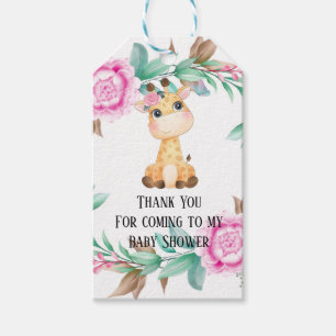 Etiqueta Para Presente Elegante Peony Rosa e uma Girafa Cuta