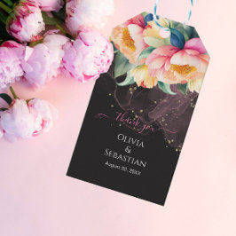Etiqueta Para Presente Elegante Peony Watercolor em preto | Casamento