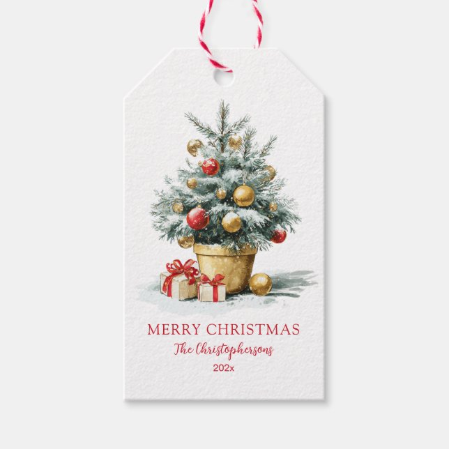 Etiqueta Para Presente Elegante Pequena Árvore de Natal (Frente)