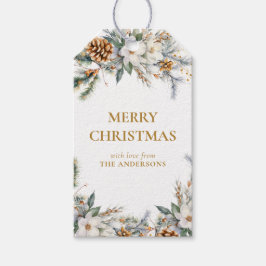 Etiqueta Para Presente Elegante Pine Tree Greenery | Dourado Natal