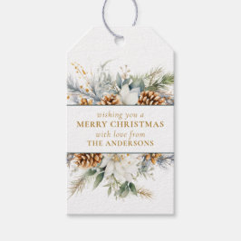 Etiqueta Para Presente Elegante Pine Tree Greenery | Dourado Natal