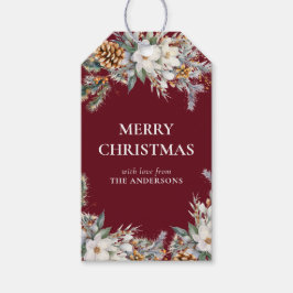 Etiqueta Para Presente Elegante Pine Tree Greenery | Natal Vermelho