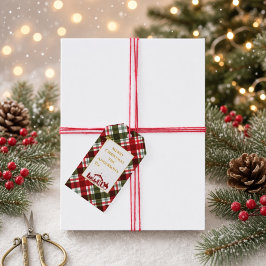 Etiqueta Para Presente Elegante Plaid Feliz Natal & Versículo da Bíblia