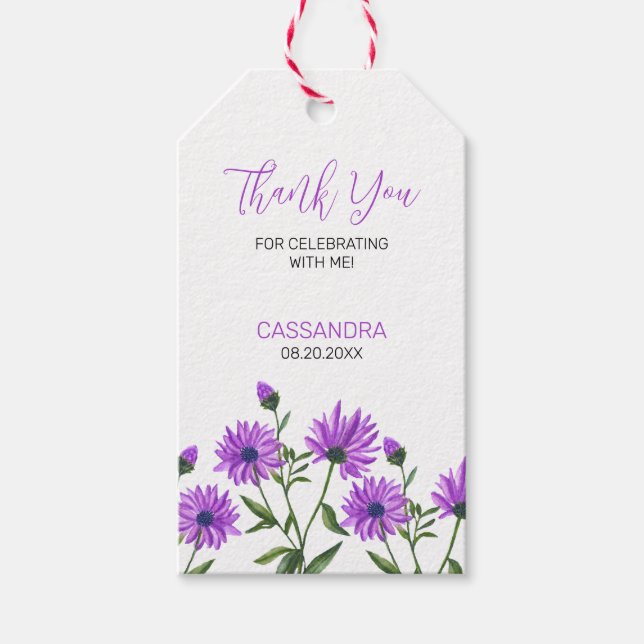 Etiqueta Para Presente Elegante Purple Xeranthemum Floral Obrigado (Frente)