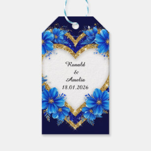 Etiqueta Para Presente Elegante Quadro de Coração Azul e Dourado