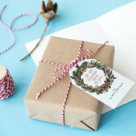 Etiqueta Para Presente Elegante Red Berry Watercolor Wreath Christmas