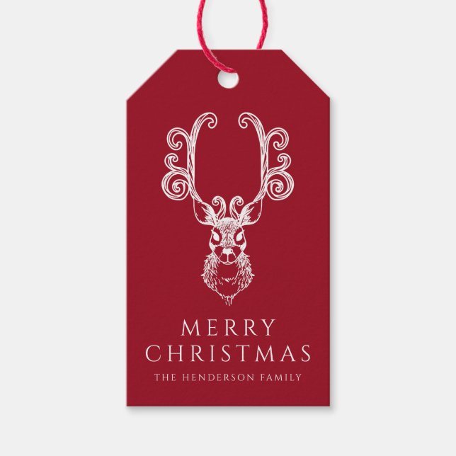 Etiqueta Para Presente Elegante Red Deer Feliz Natal (Frente)
