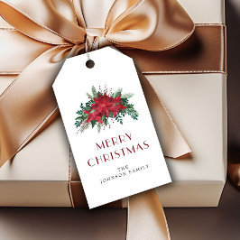 Etiqueta Para Presente Elegante Red Poinsettia Natal Floral