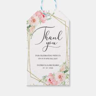 Etiqueta Para Presente Elegante Rosa Corado Floral Casamento Agradeciment
