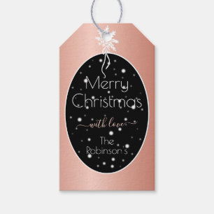 Etiqueta Para Presente Elegante Rosa Dourado Efeito Xmas Flocos de neve e