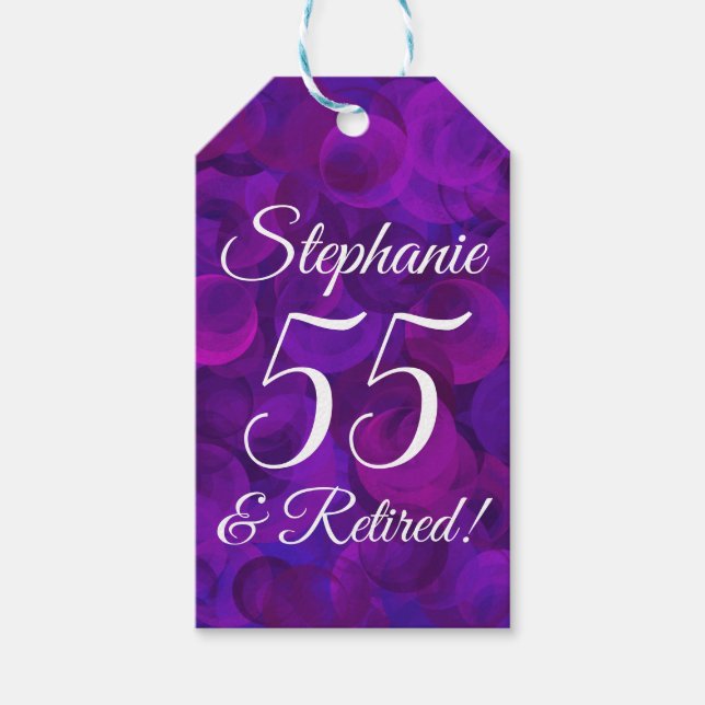 Etiqueta Para Presente Elegante Roxo 55 e Aposentadoria Aposentada (Frente)