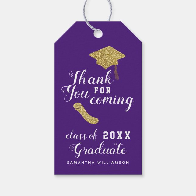 Etiqueta Para Presente Elegante Roxo Turma de 2025 Graduação Obrigado (Frente)