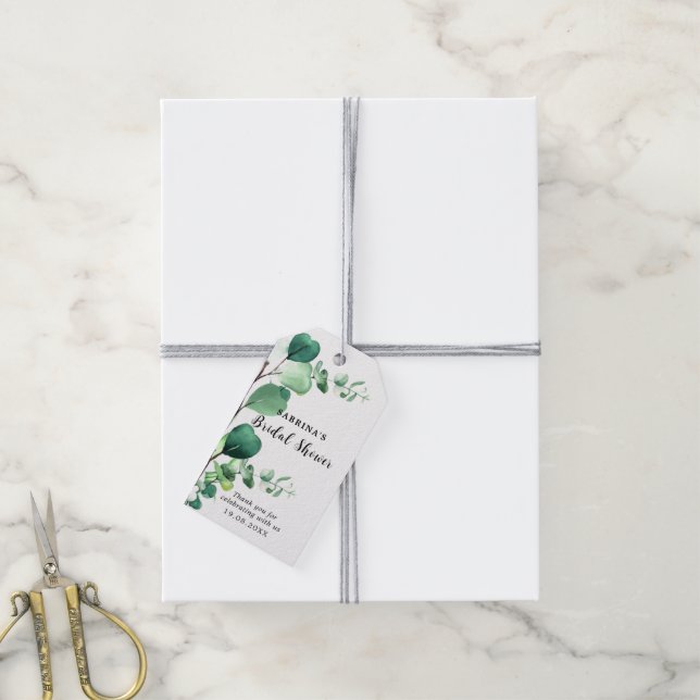 Etiqueta Para Presente Elegante Sage | Folhagem Emerald Green Eucalyptus (Com cordão)