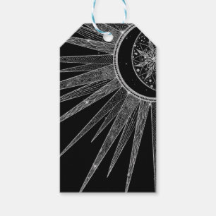 Etiqueta Para Presente Elegante Silver Sun Moon Mandala Black Design