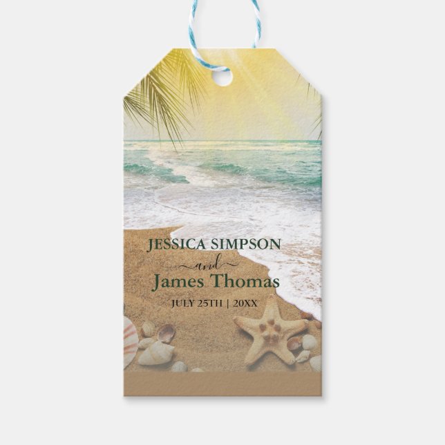 Etiqueta Para Presente Elegante Sol e Praia de Oceano Azul (Frente)