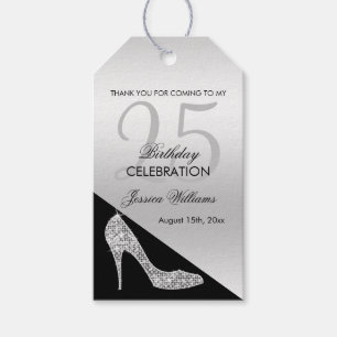 Etiqueta Para Presente Elegante Stiletto com Lantejoulas, Aniversário em
