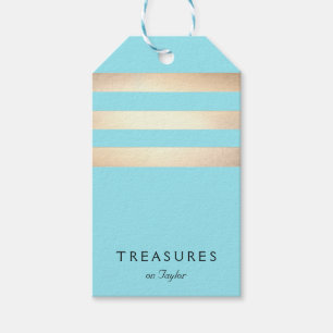 Etiqueta Para Presente Elegante Stripes FAUX Dourado Turquesa Azul