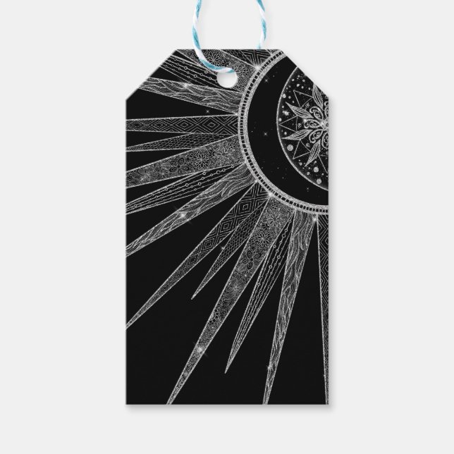 Etiqueta Para Presente Elegante Sun Moon Mandala Black Design (Frente)